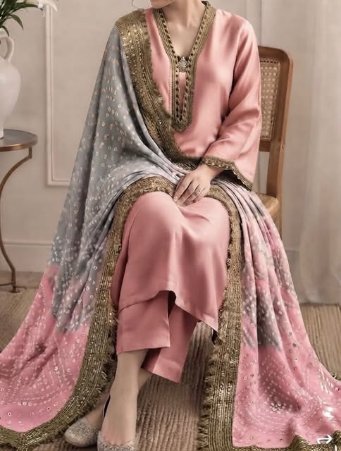 Blush Pink Kurta Set with Bandhani Dupatta