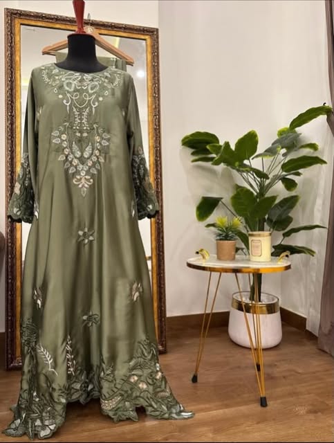 Sage embroidered long frock kurta