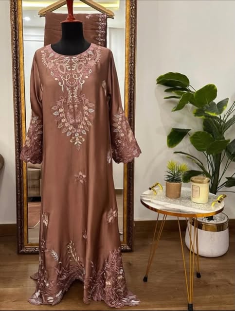 Terracotta Embroidered Frock Kurta