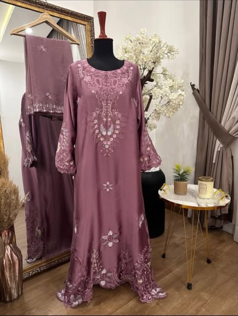 Mauve Embroidered Long Kurta