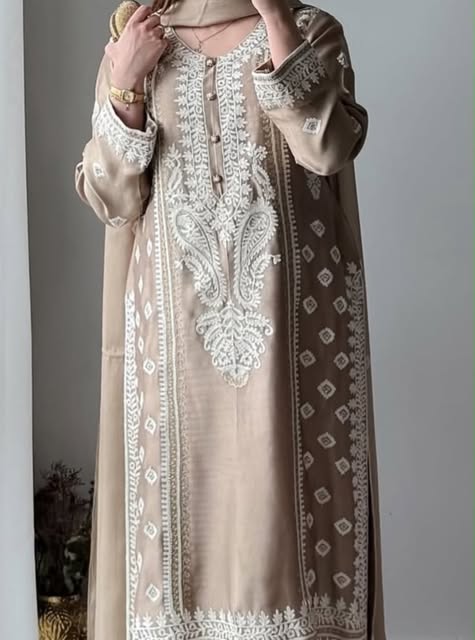 Cream chikankari suit
